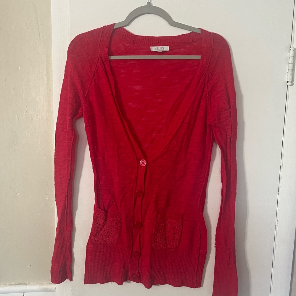 Delia’s Scarlet Button-Up Cardigan